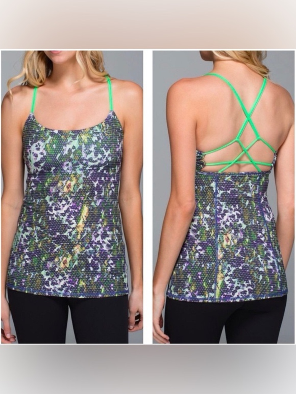 VINTAGE Lululemon Dancing Warrior Floral Tank Top Purple Green size 4